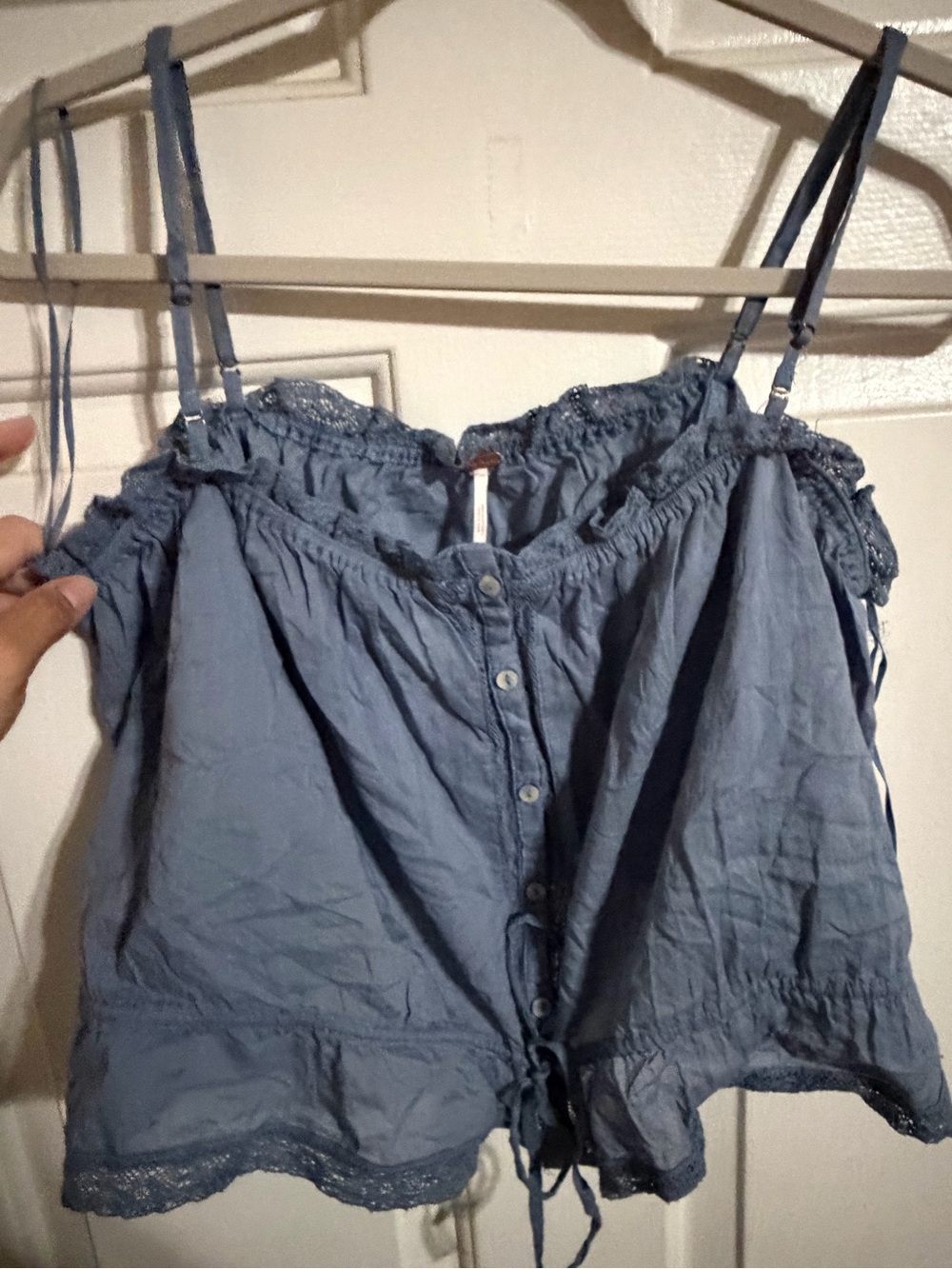 Free People Blue Women's Off-Shoulder Button-Front Top